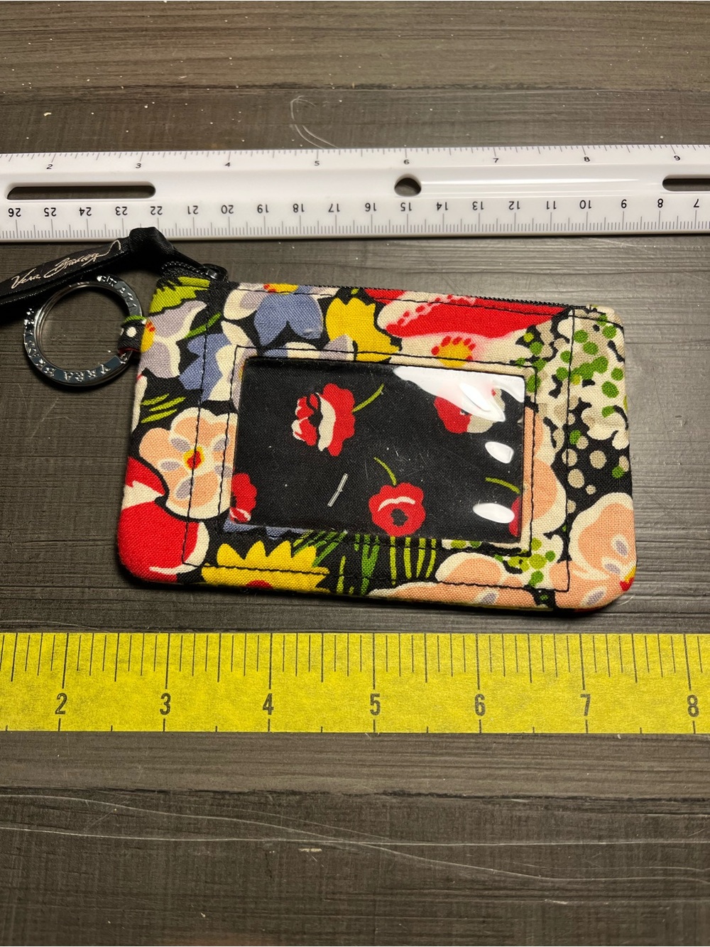 Vera Bradley Black Multi Floral ID Card Case with Key Ring